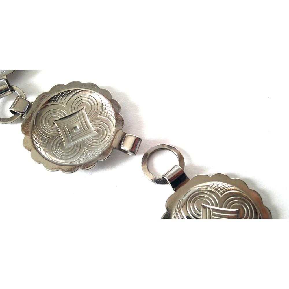 Western concho silver tone linked Southwestern boho belt Vtg - Picture 3 of 4